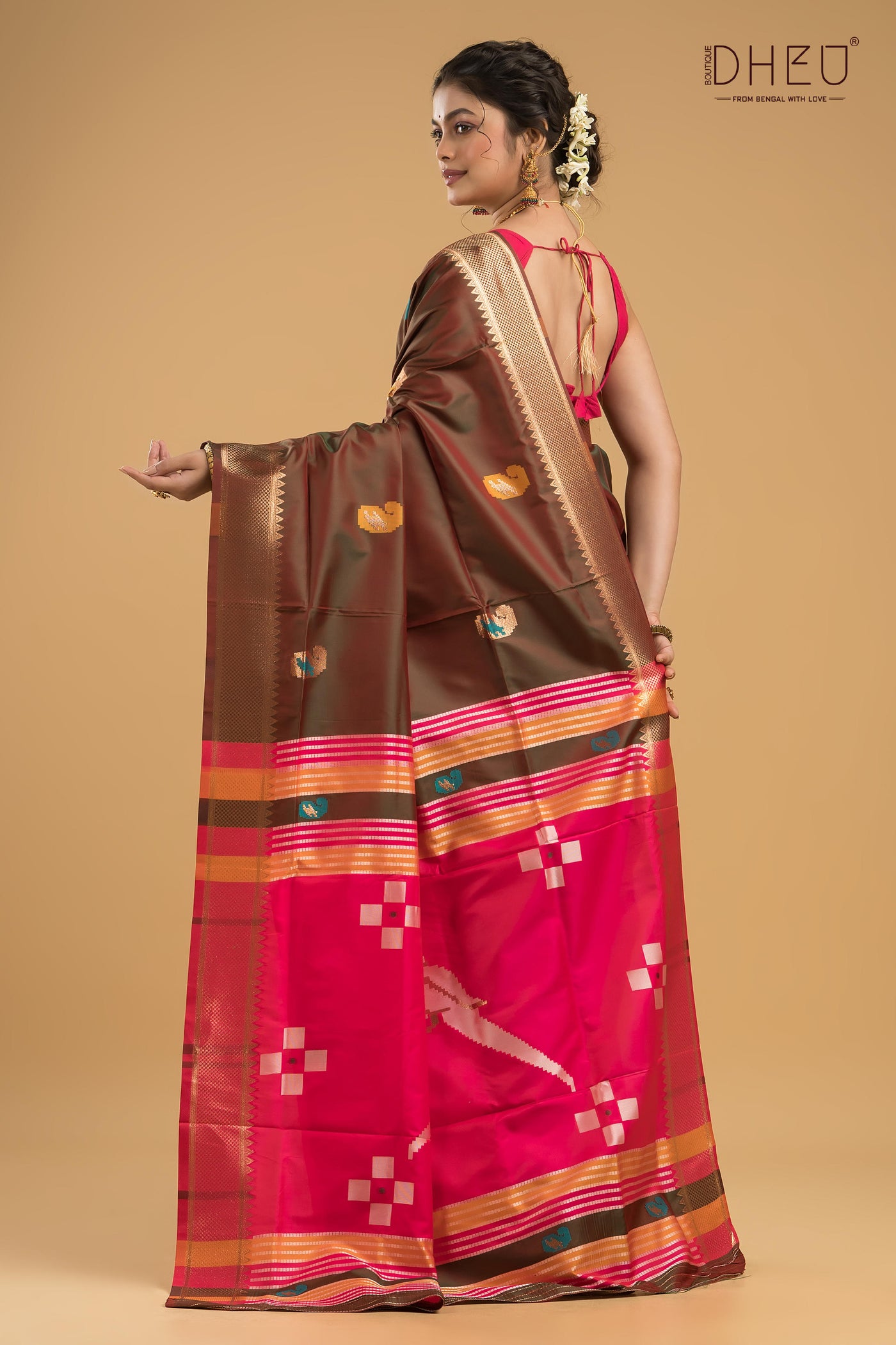 Designer Aam Buti Semi Katan Silk Saree