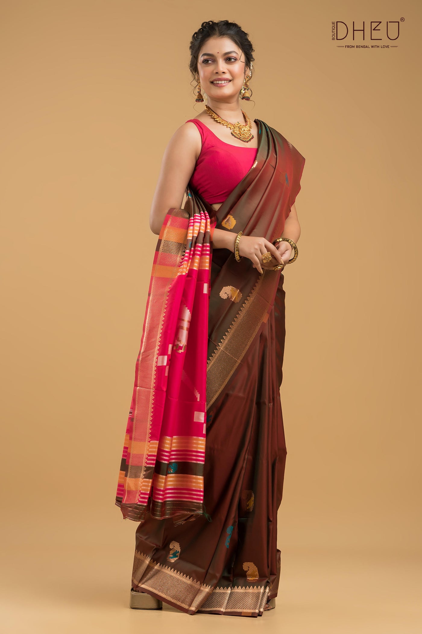 Designer Aam Buti Semi Katan Silk Saree