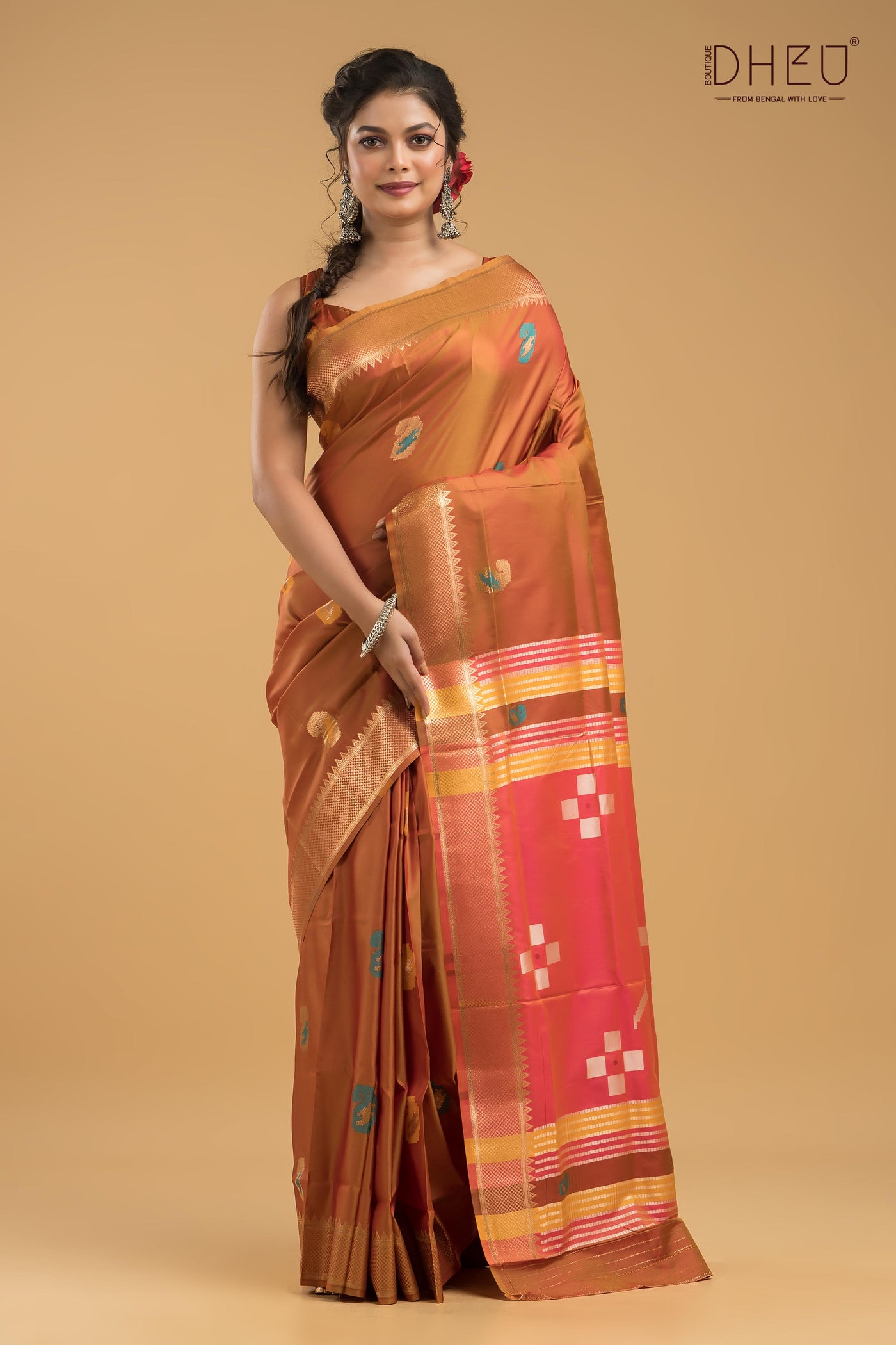 Designer Aam Buti Semi Katan Silk Saree