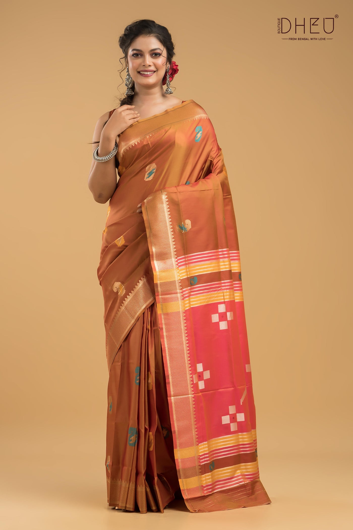 Designer Aam Buti Semi Katan Silk Saree