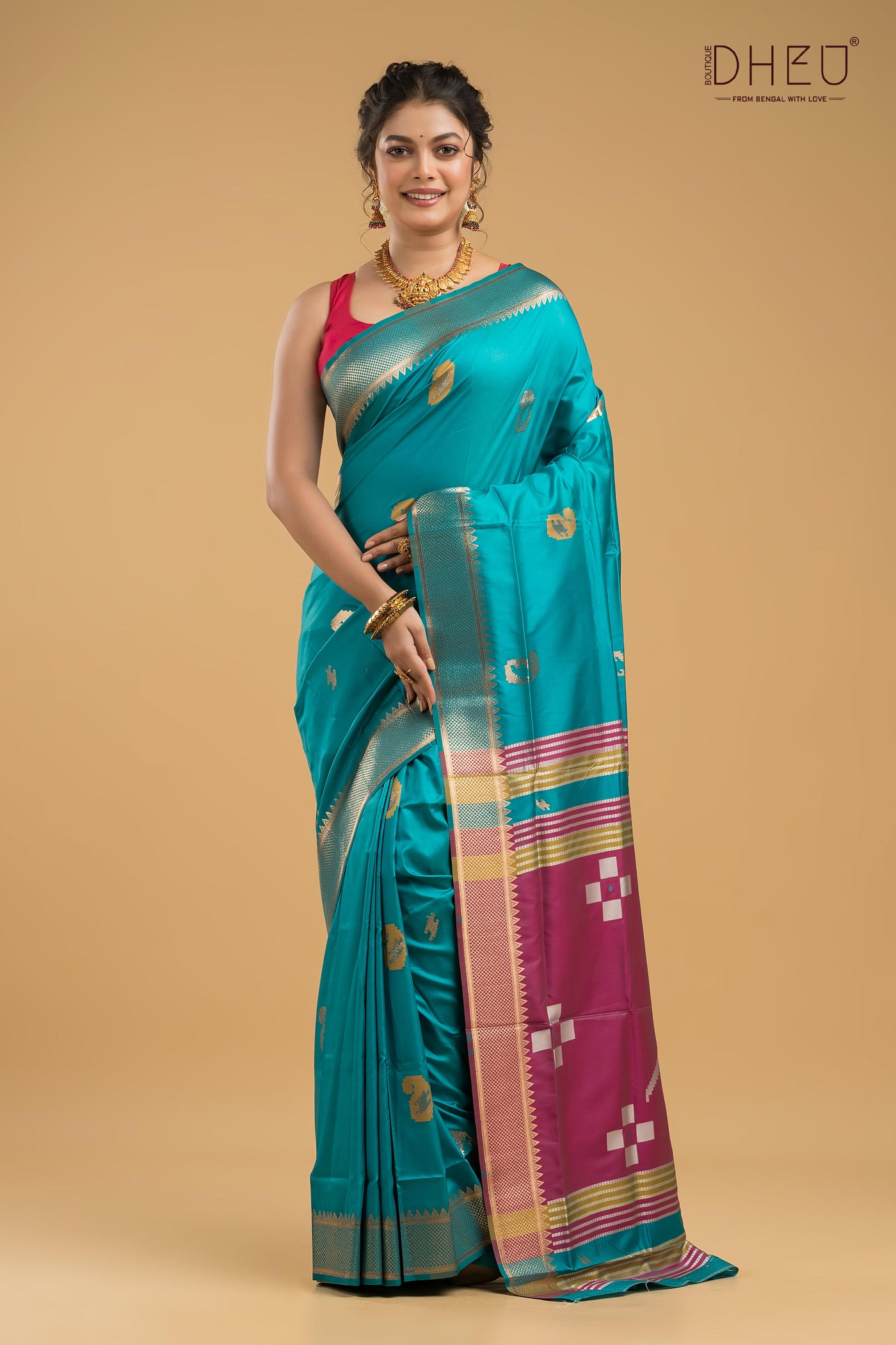 Designer Aam Buti Semi Katan Silk Saree