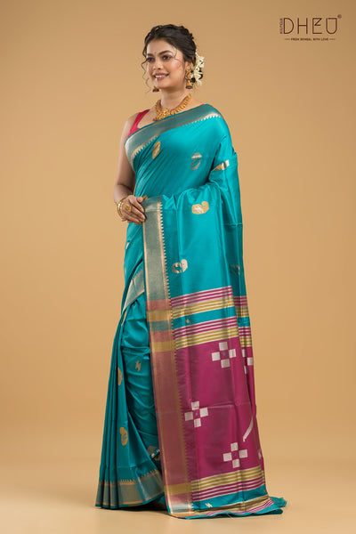 Designer Aam Buti Semi Katan Silk Saree