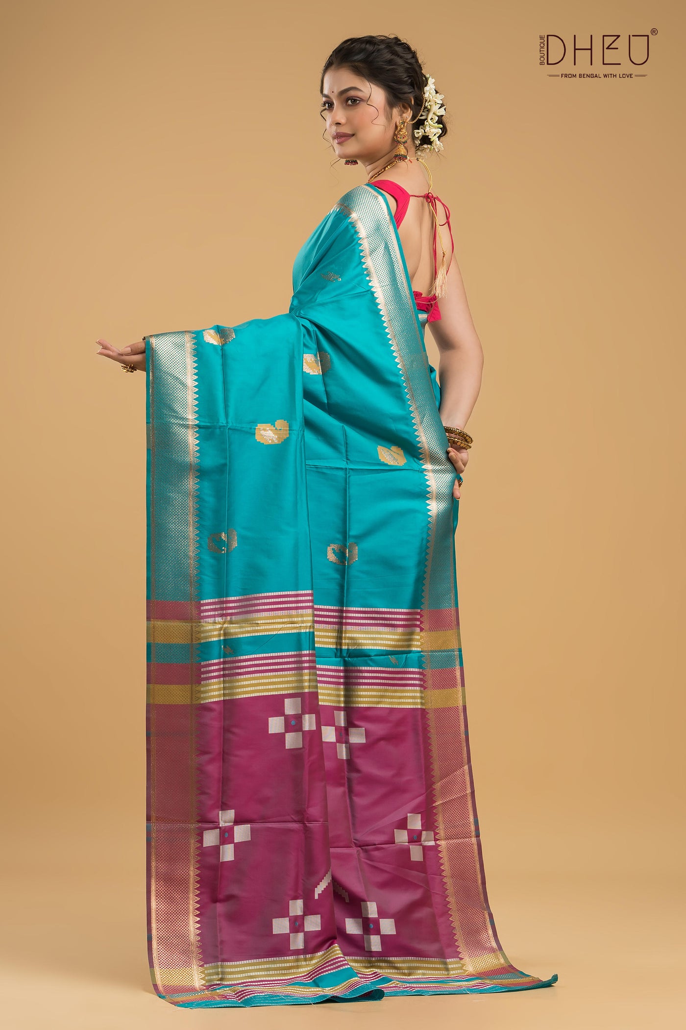 Designer Aam Buti Semi Katan Silk Saree