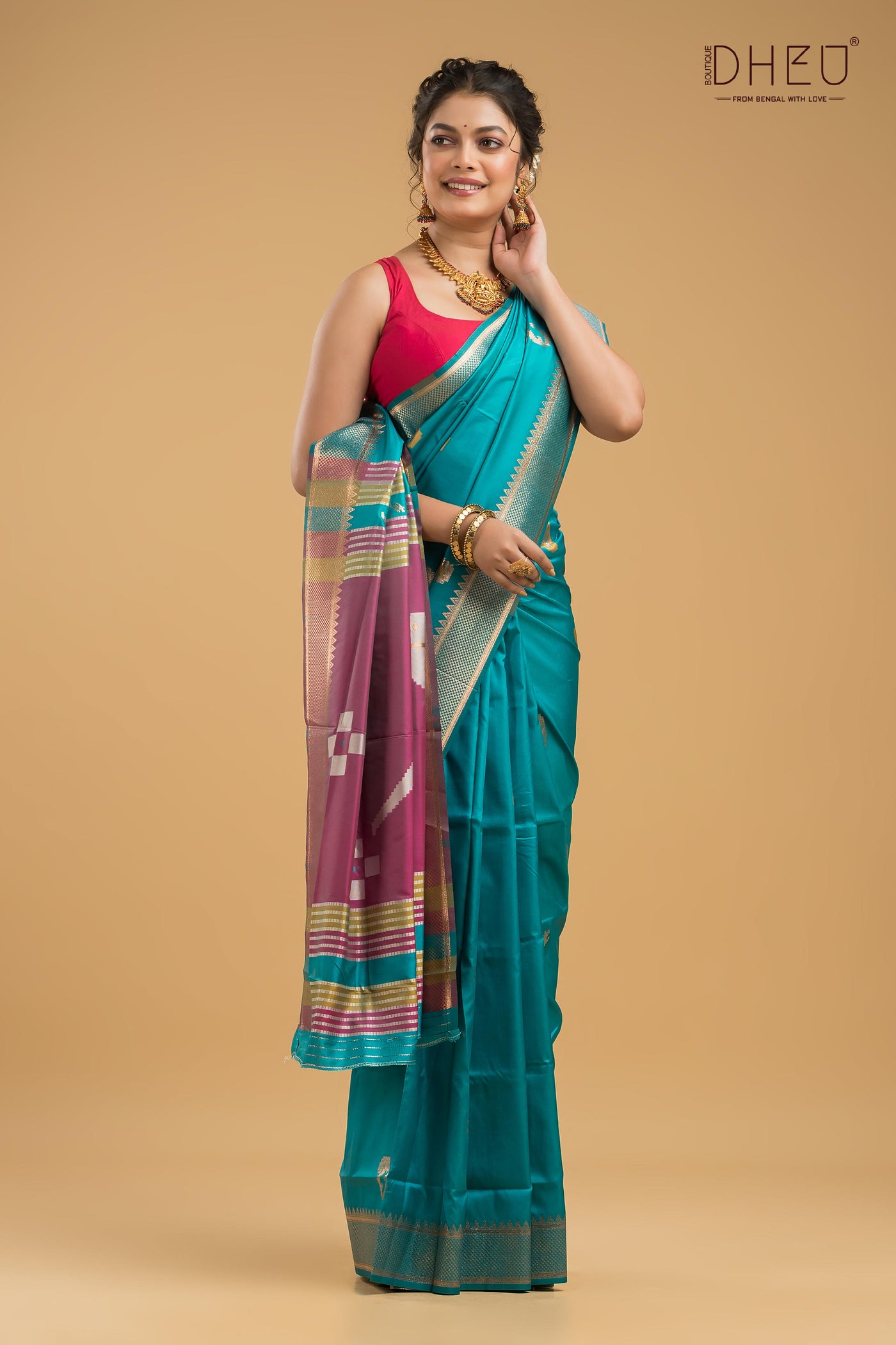 Designer Aam Buti Semi Katan Silk Saree