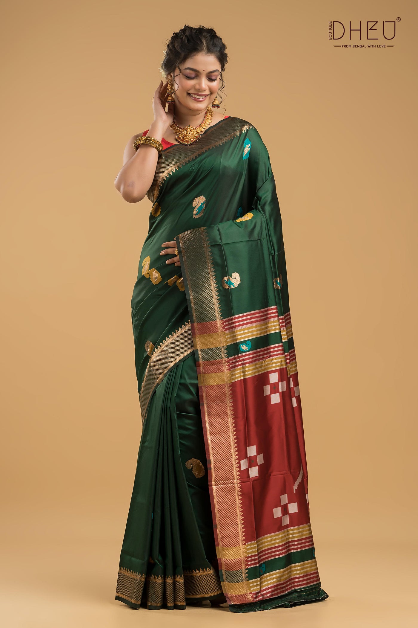 Designer Aam Buti Semi Katan Silk Saree