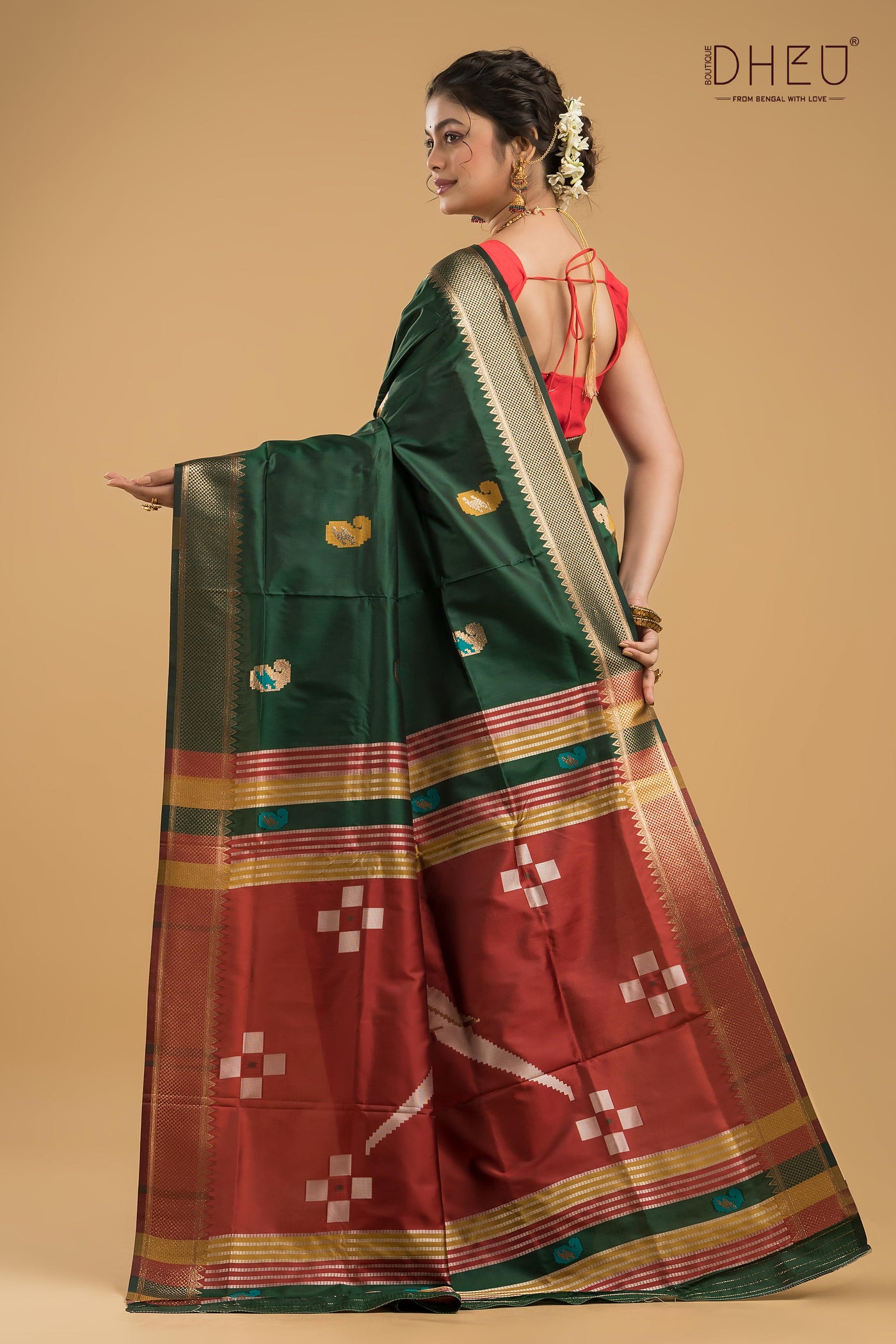 Designer Aam Buti Semi Katan Silk Saree