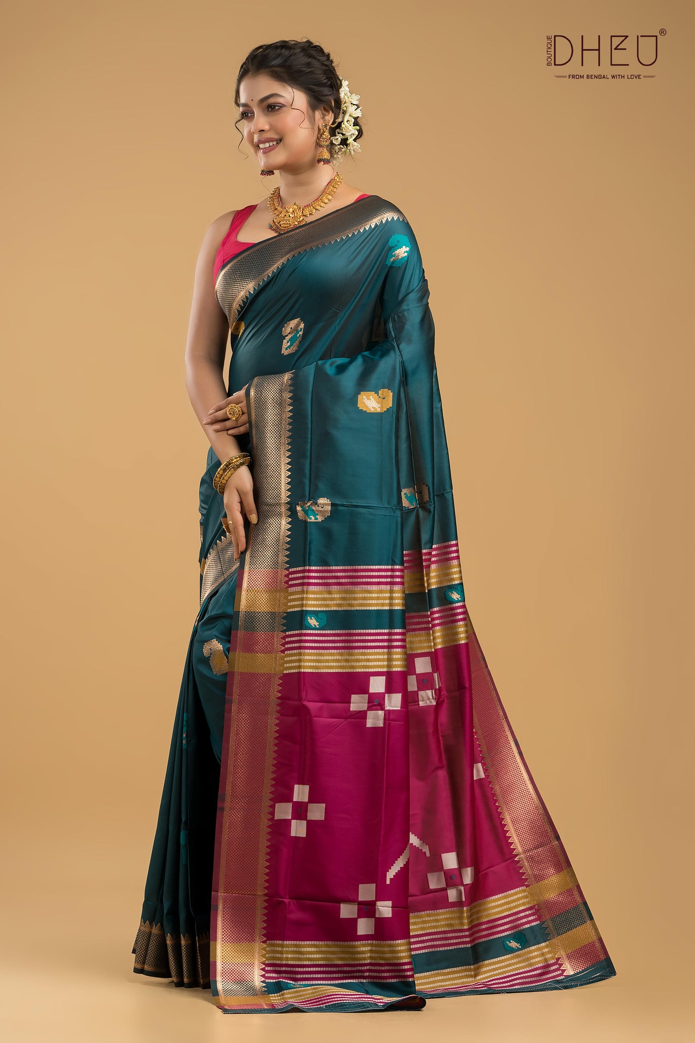 Designer Aam Buti Semi Katan Silk Saree