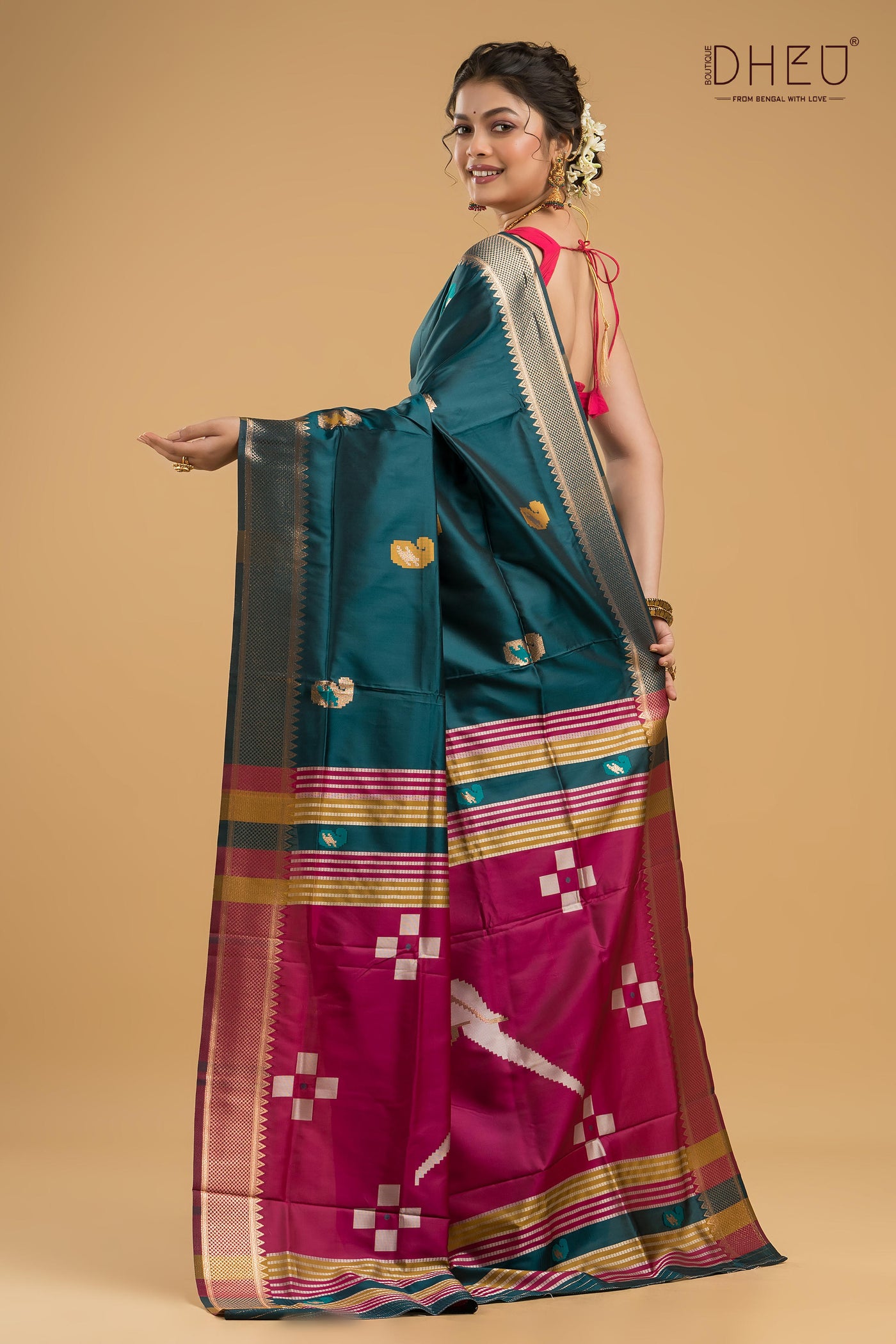 Designer Aam Buti Semi Katan Silk Saree