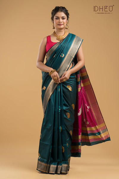 Designer Aam Buti Semi Katan Silk Saree