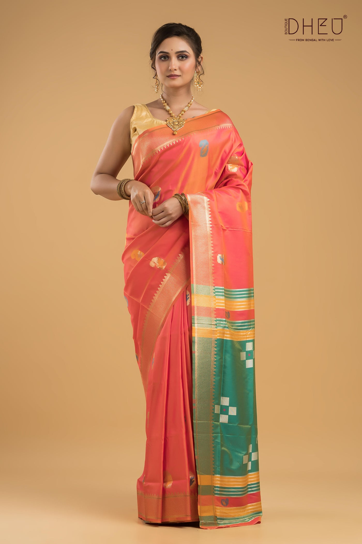 Designer Aam Buti Semi Katan Silk Saree