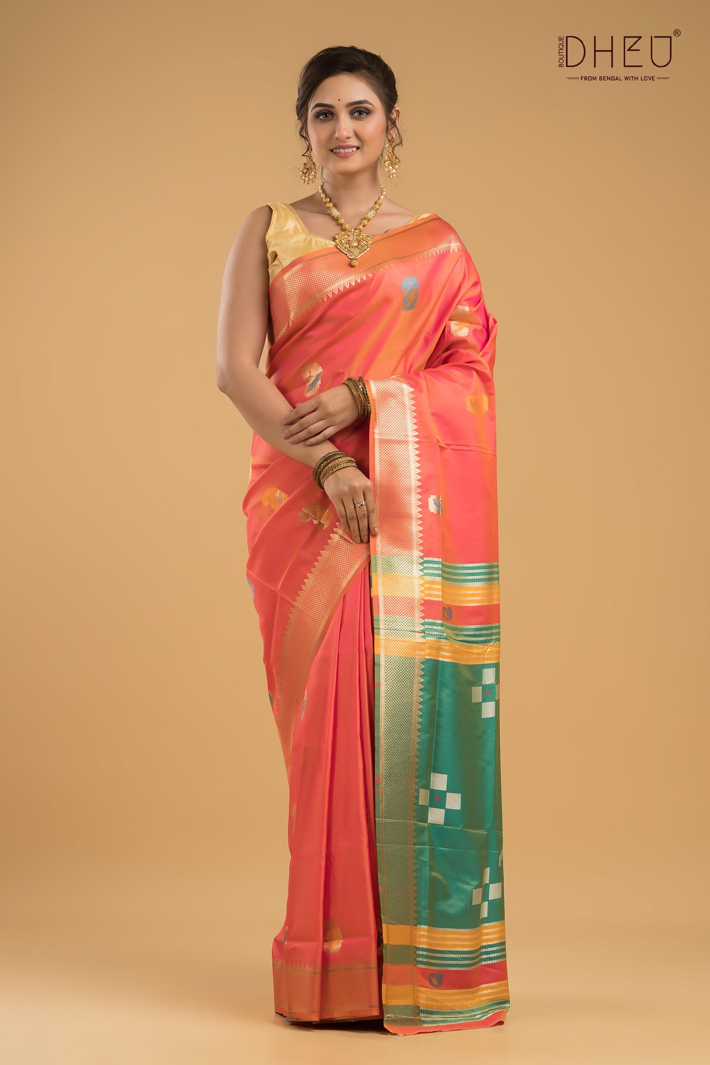 Designer Aam Buti Semi Katan Silk Saree