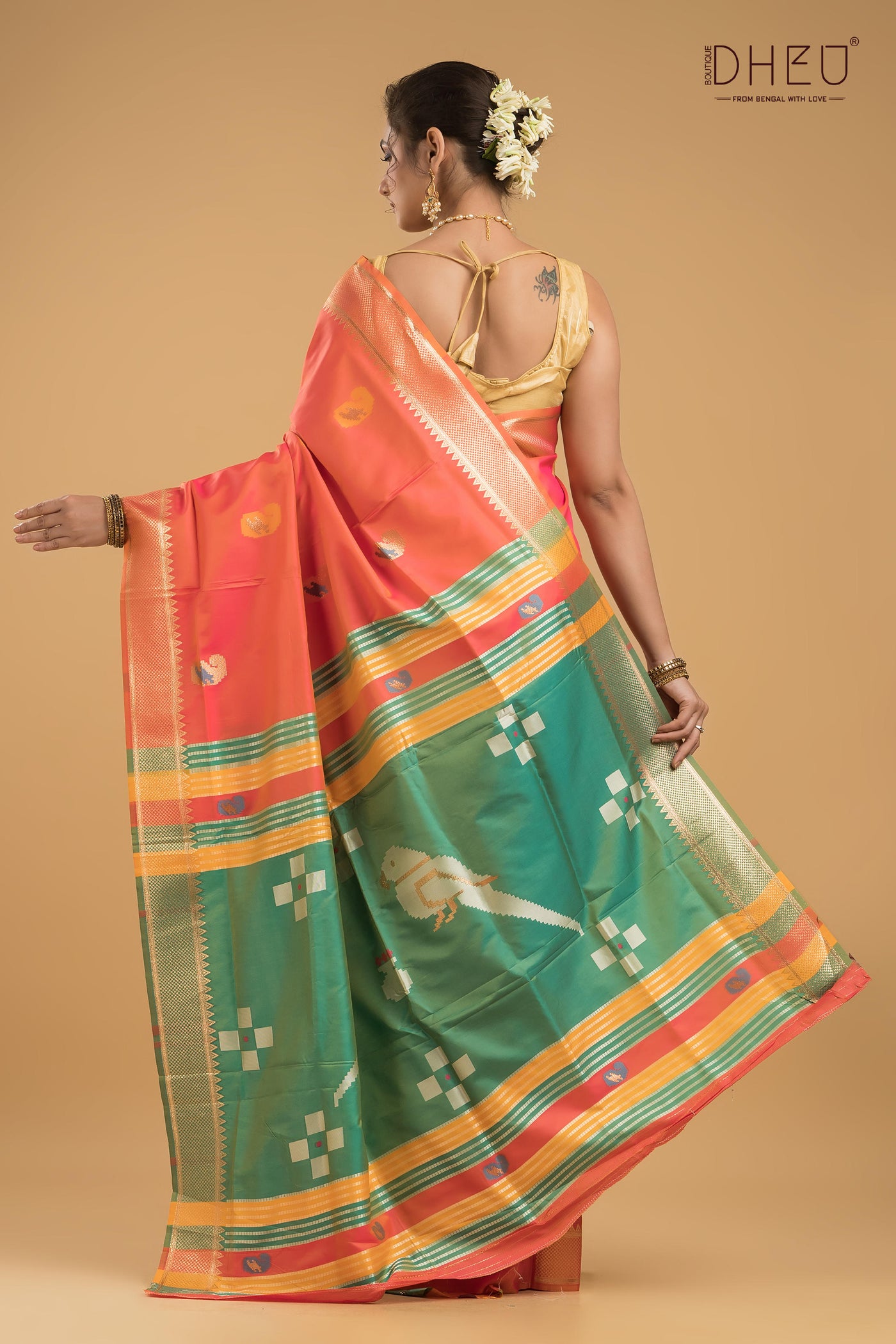 Designer Aam Buti Semi Katan Silk Saree