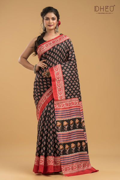 Handloom Printed Silk Saree