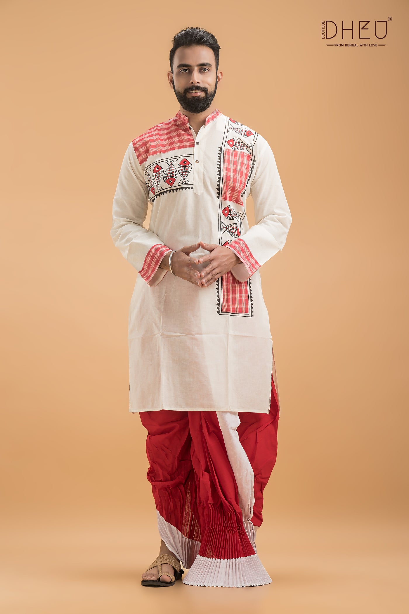 Designer Handprinted Kurta Dhoti(Optional) Set