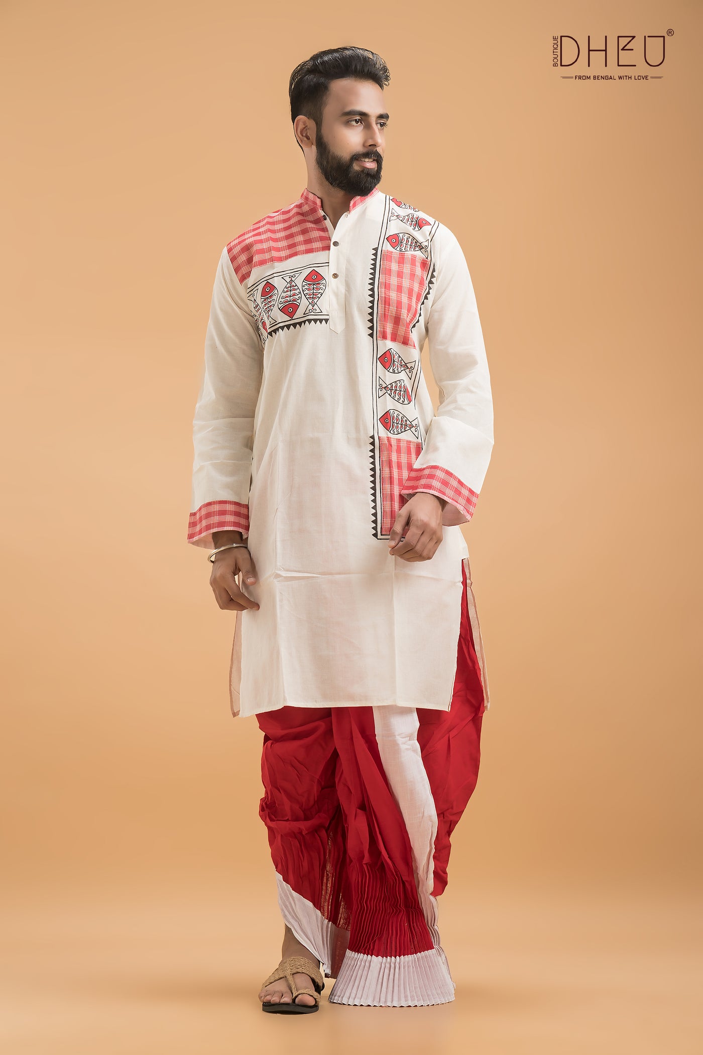 Designer Handprinted Kurta Dhoti(Optional) Set