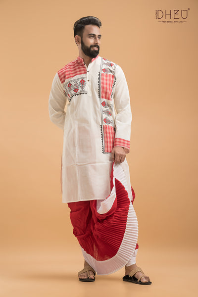 Designer Handprinted Kurta Dhoti(Optional) Set