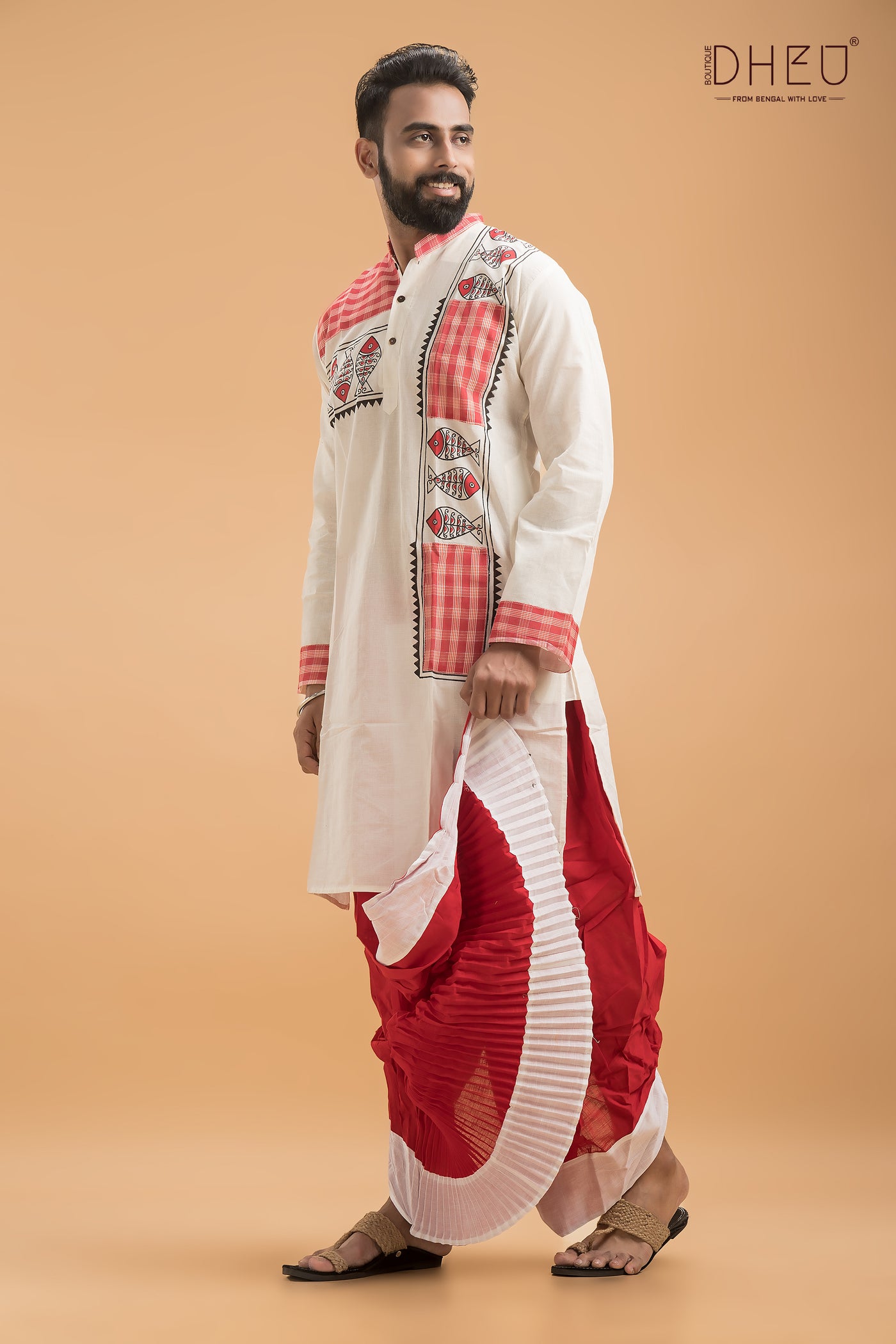 Designer Handprinted Kurta Dhoti(Optional) Set