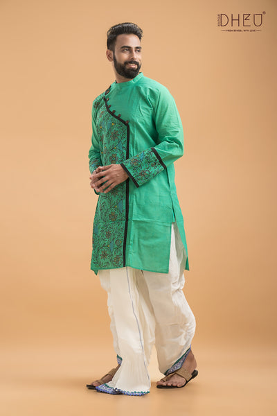 Designer Handprinted Kurta Dhoti(Optional) Set