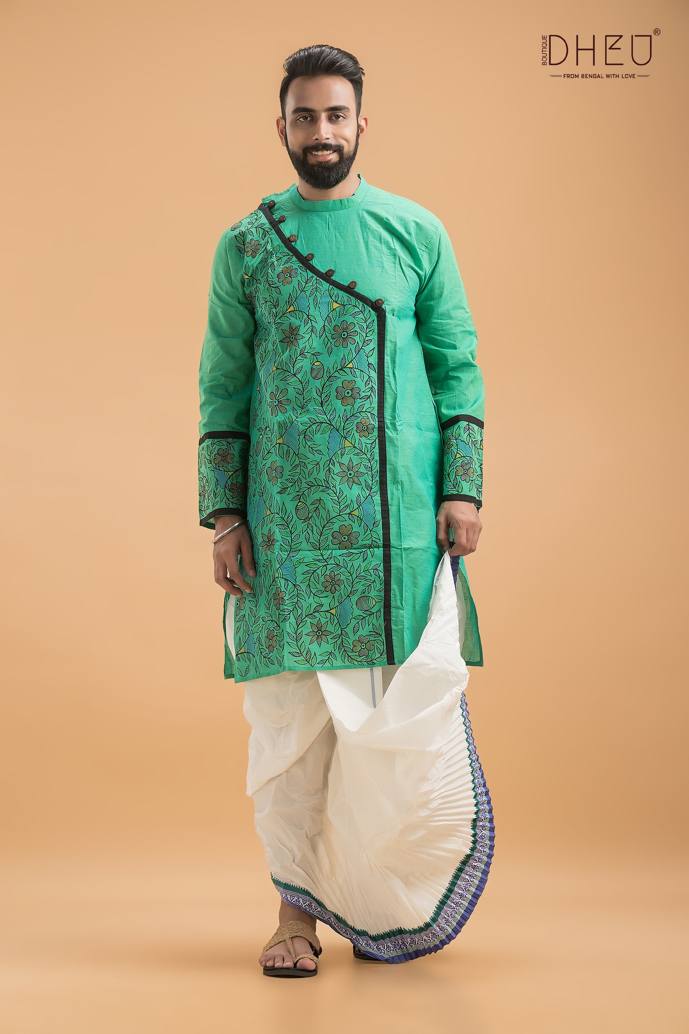 Designer Handprinted Kurta Dhoti(Optional) Set