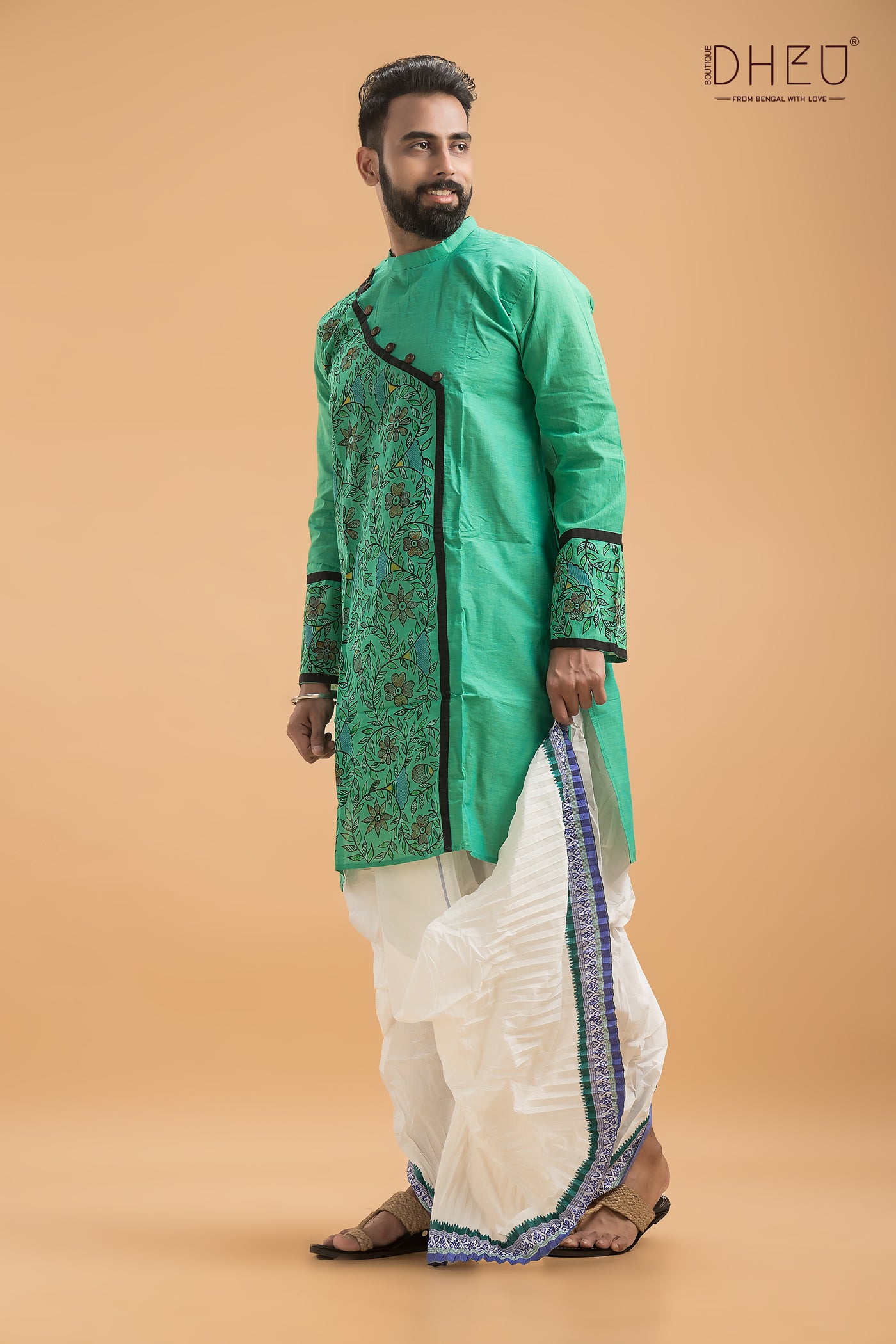 Designer Handprinted Kurta Dhoti(Optional) Set