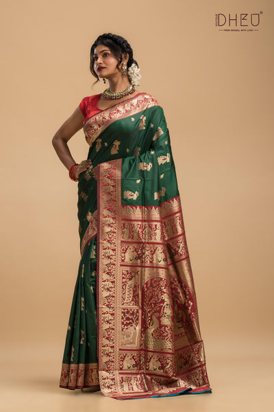 Sinhamukh - Swarnachari Silk Saree