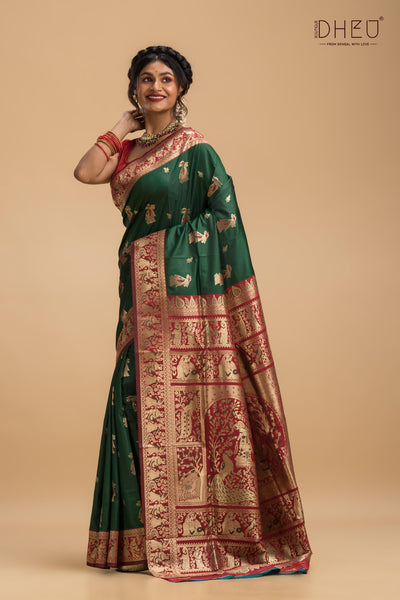 Sinhamukh - Swarnachari Silk Saree