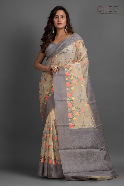 Exclusive Embroidery Kota Silk Saree