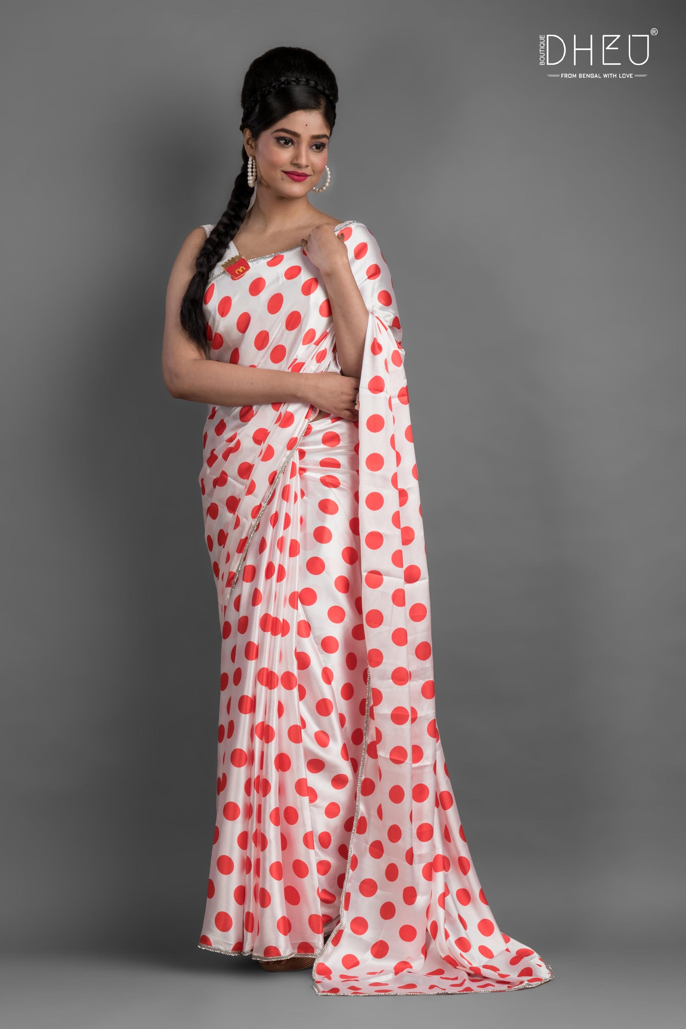 Dheu Exclusive Printed Satin Saree