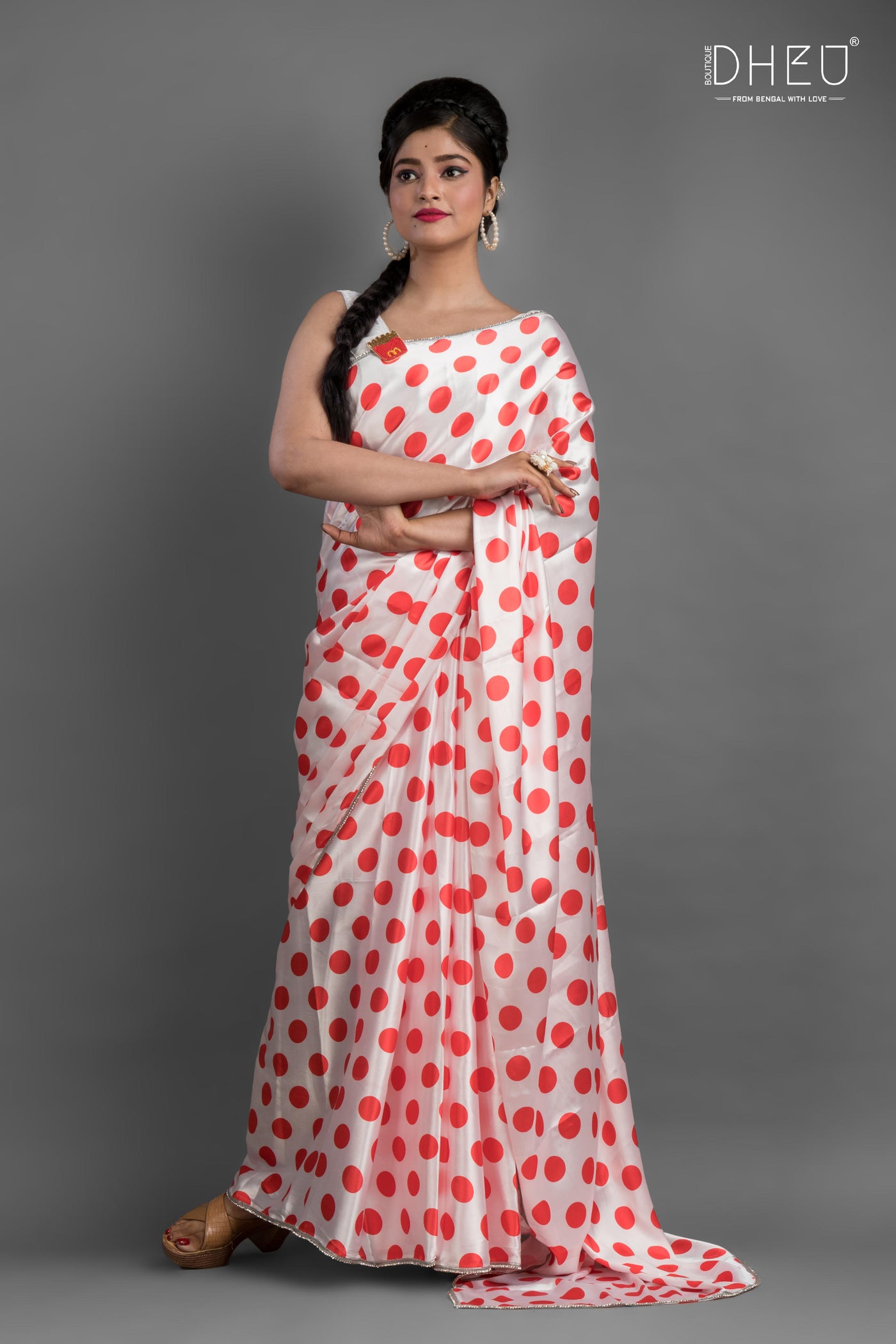 Dheu Exclusive Printed Satin Saree