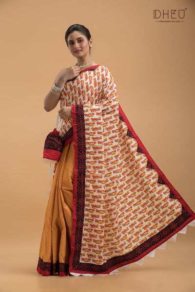 Ajrakh Printed Pure Cotton Saree