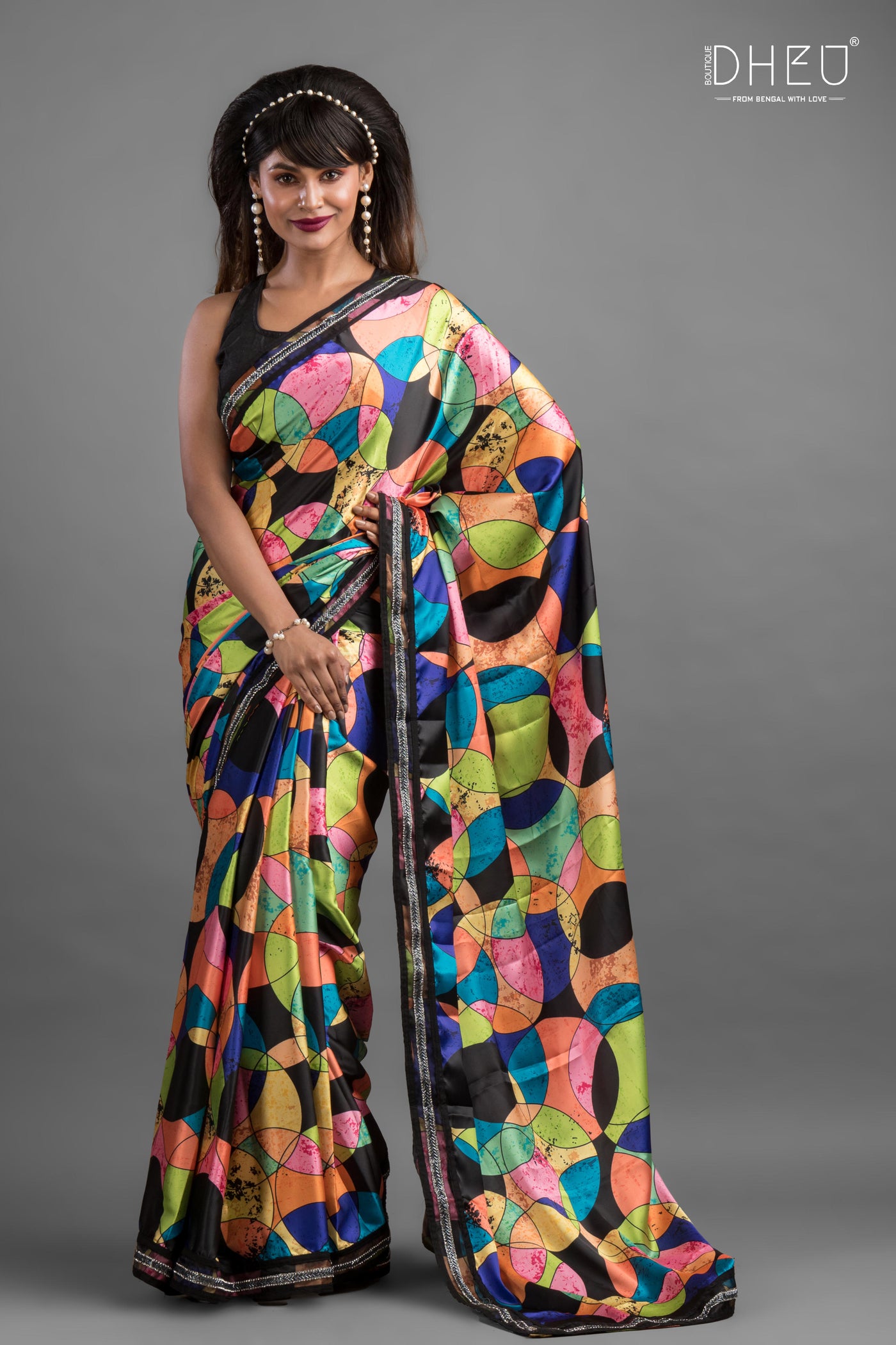 Dheu Exclusive Printed Satin Saree