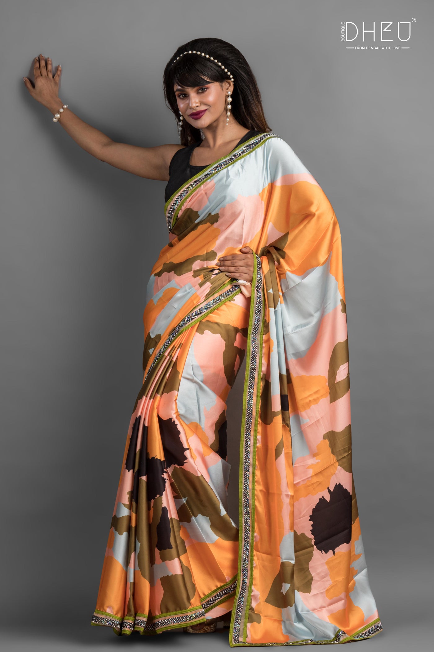 Dheu Exclusive Printed Satin Saree