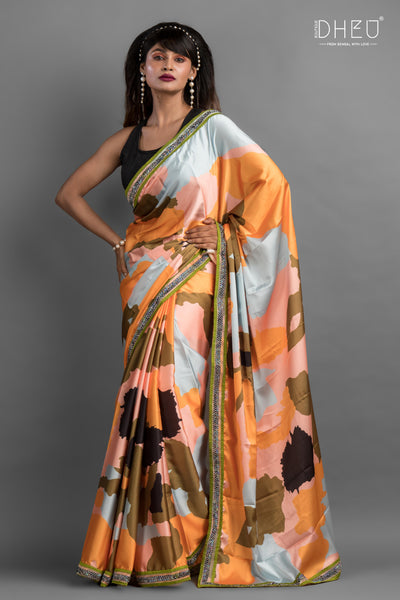 Dheu Exclusive Printed Satin Saree