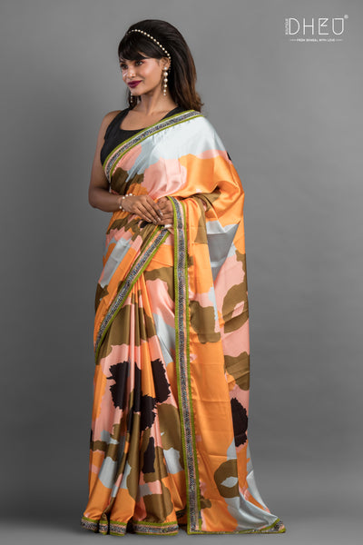 Dheu Exclusive Printed Satin Saree