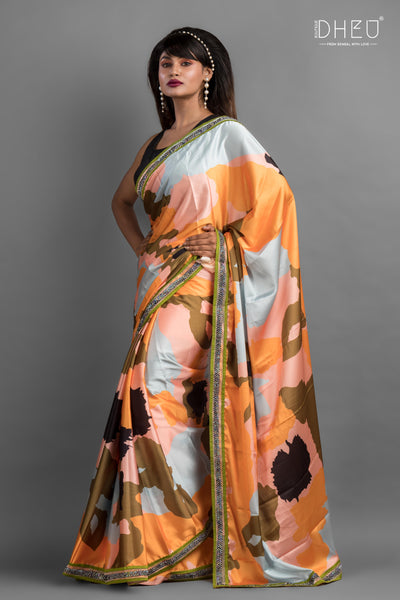 Dheu Exclusive Printed Satin Saree