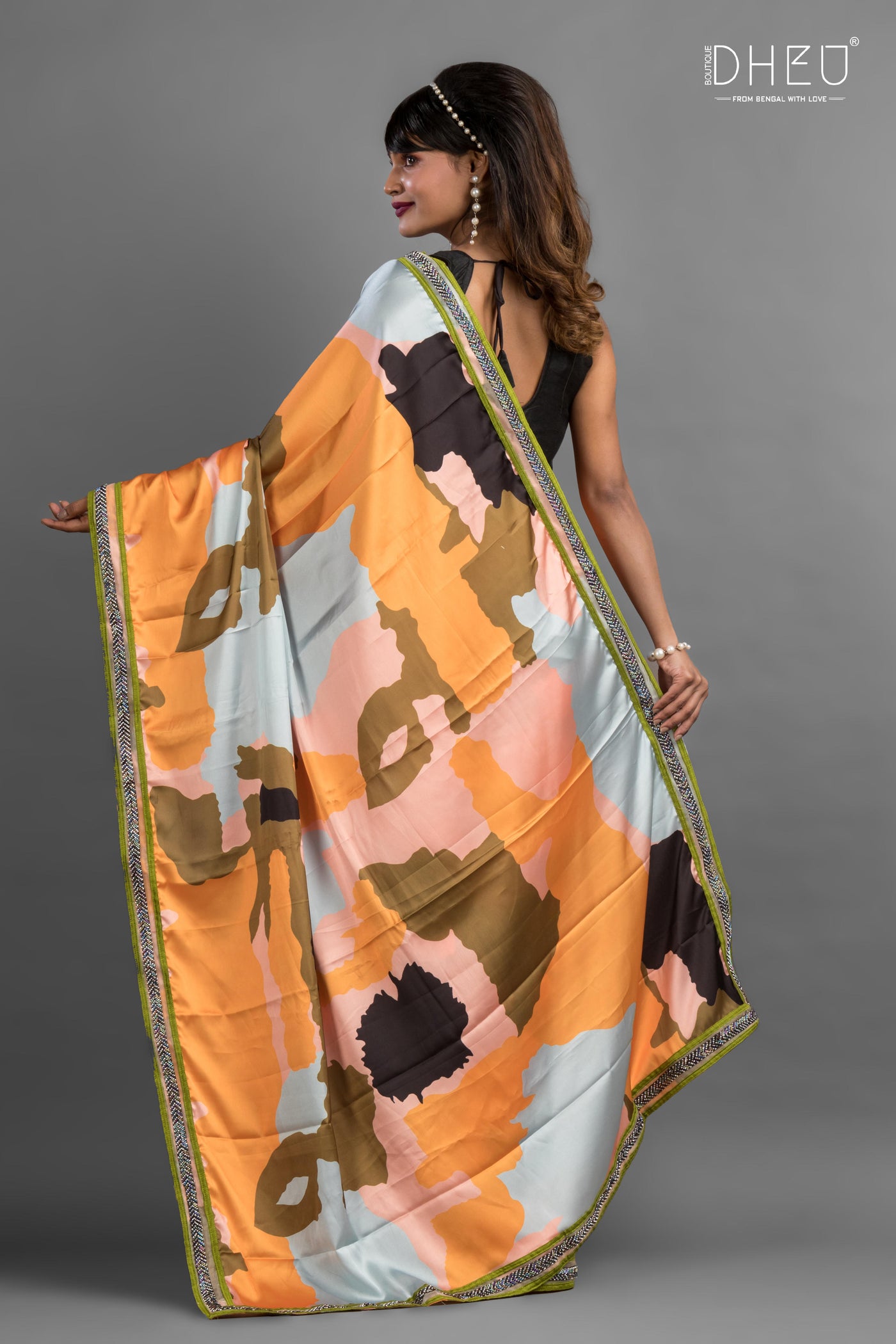 Dheu Exclusive Printed Satin Saree