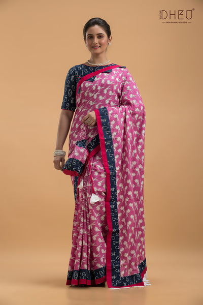 Ajrakh Printed Pure Cotton Saree