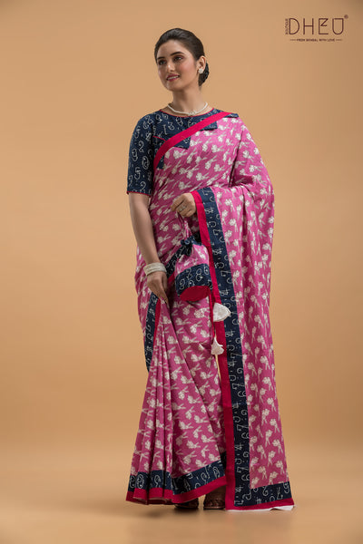 Ajrakh Printed Pure Cotton Saree