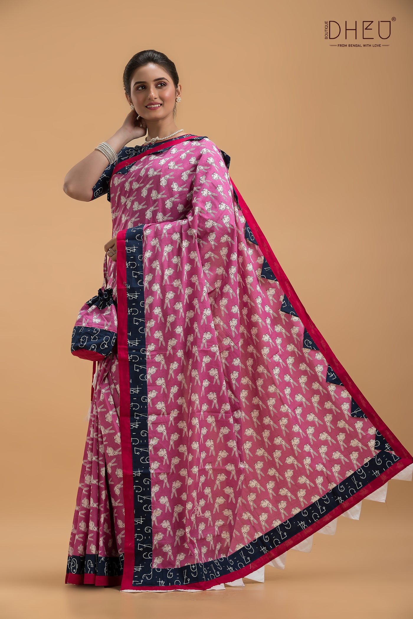 Ajrakh Printed Pure Cotton Saree