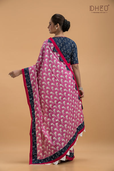 Ajrakh Printed Pure Cotton Saree