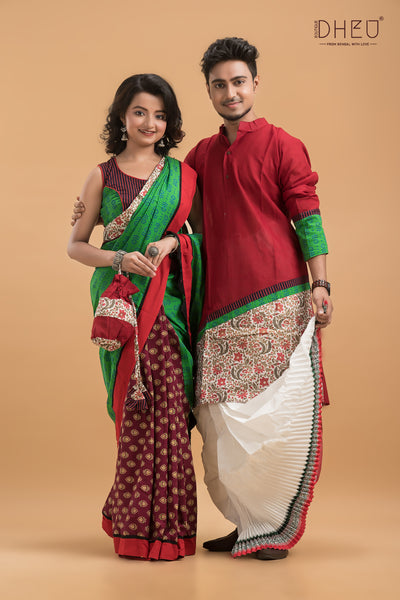 Exclusive Designer Saree & Kurta Couple Set