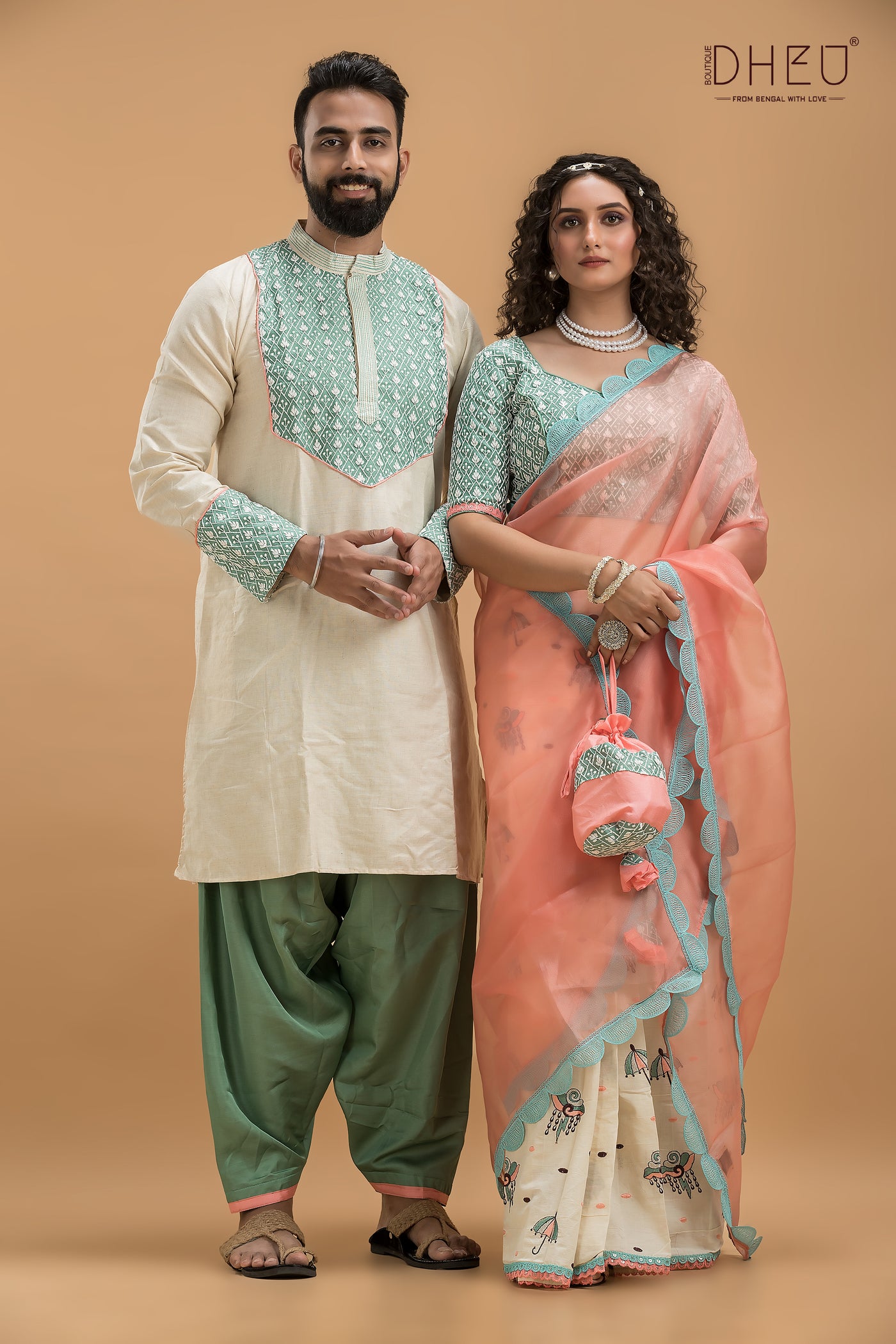 Designer Mekhela & Kurta Couple Set