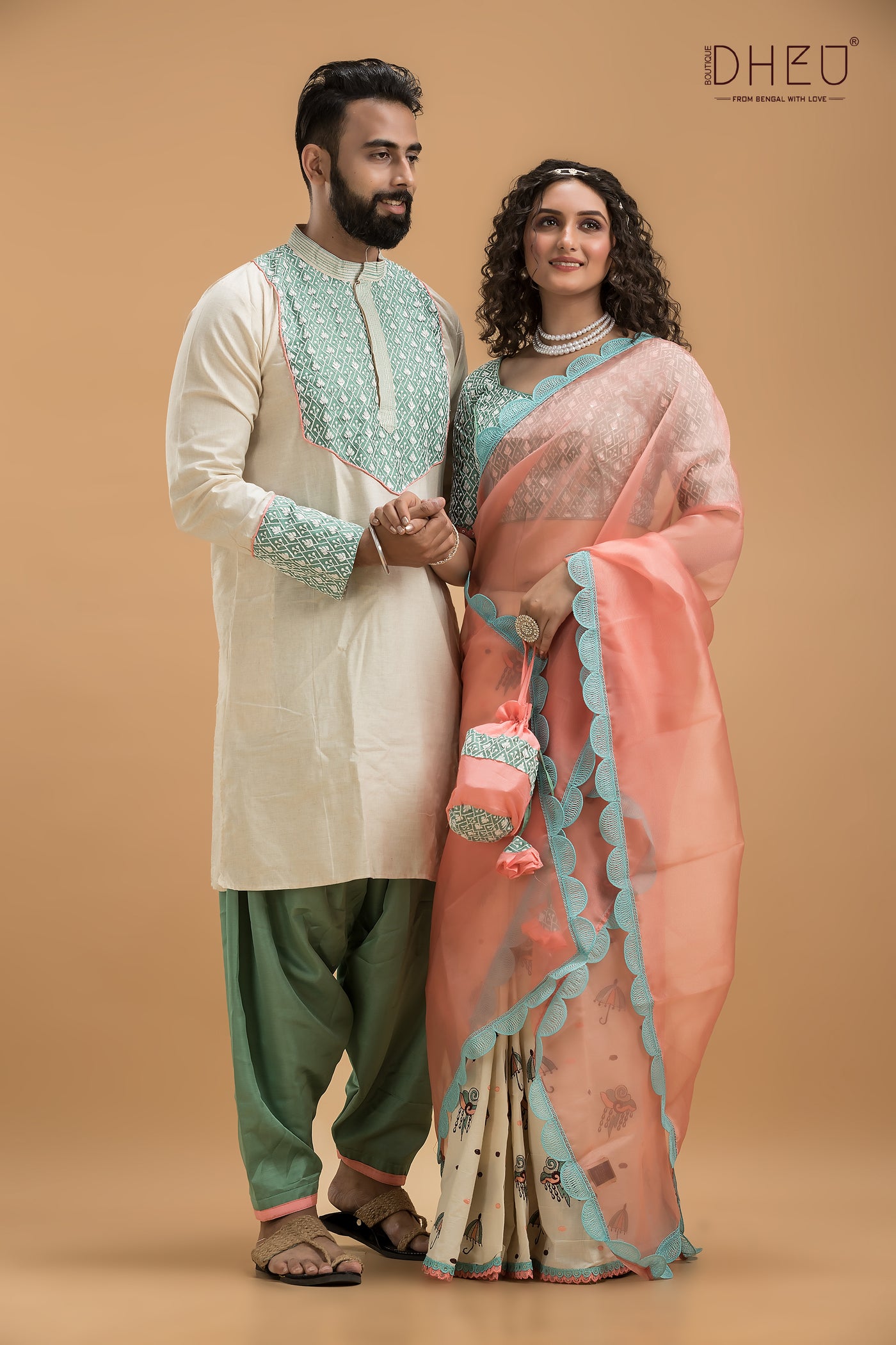 Designer Mekhela & Kurta Couple Set