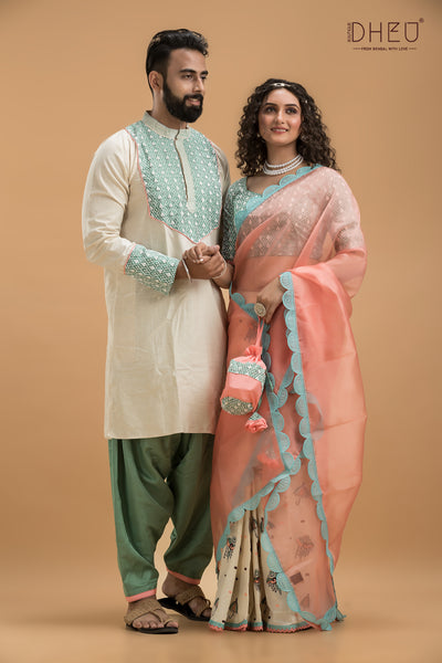 Designer Mekhela & Kurta Couple Set