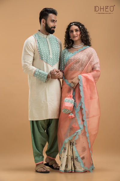 Designer Mekhela & Kurta Couple Set