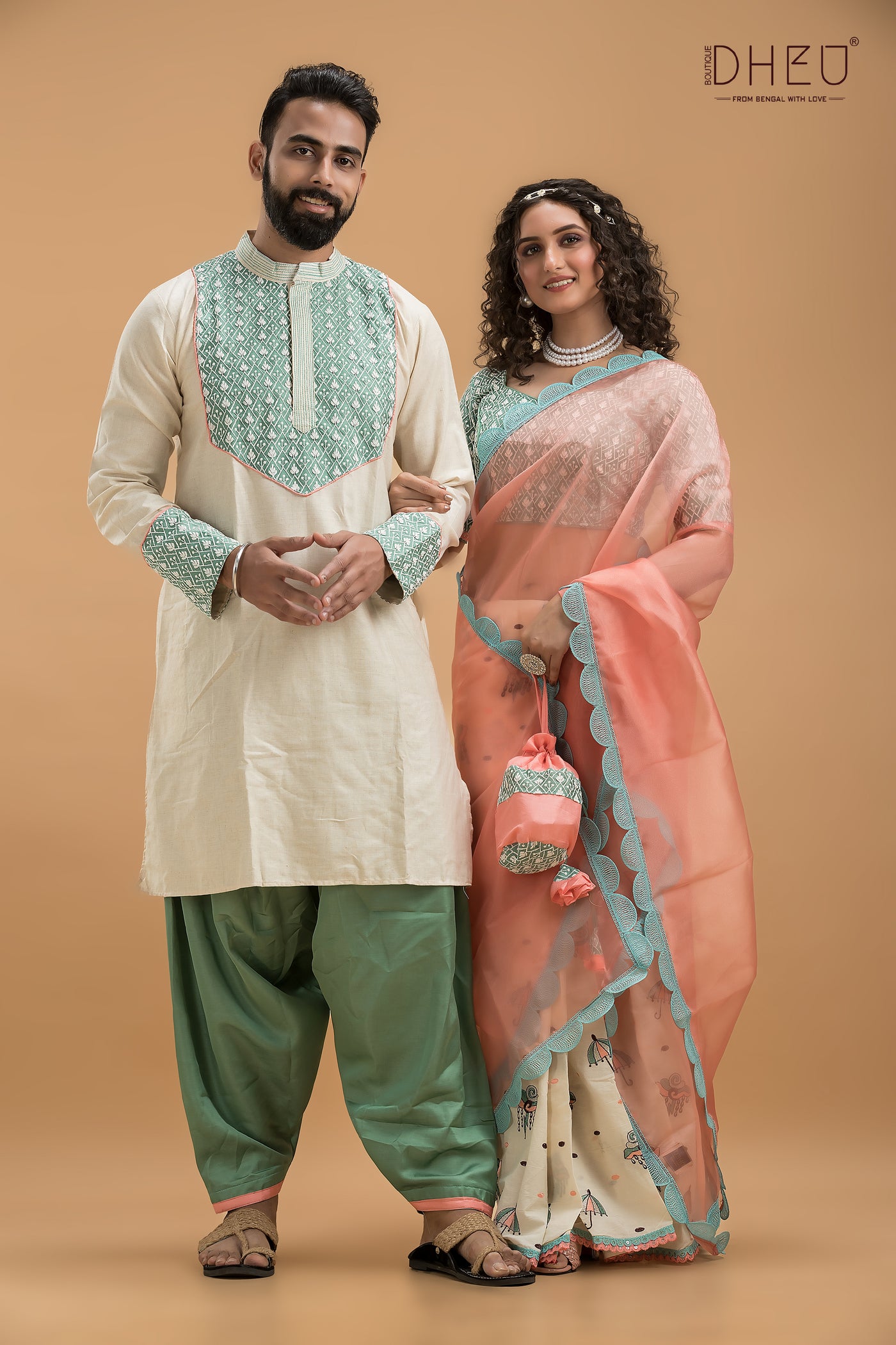 Designer Mekhela & Kurta Couple Set