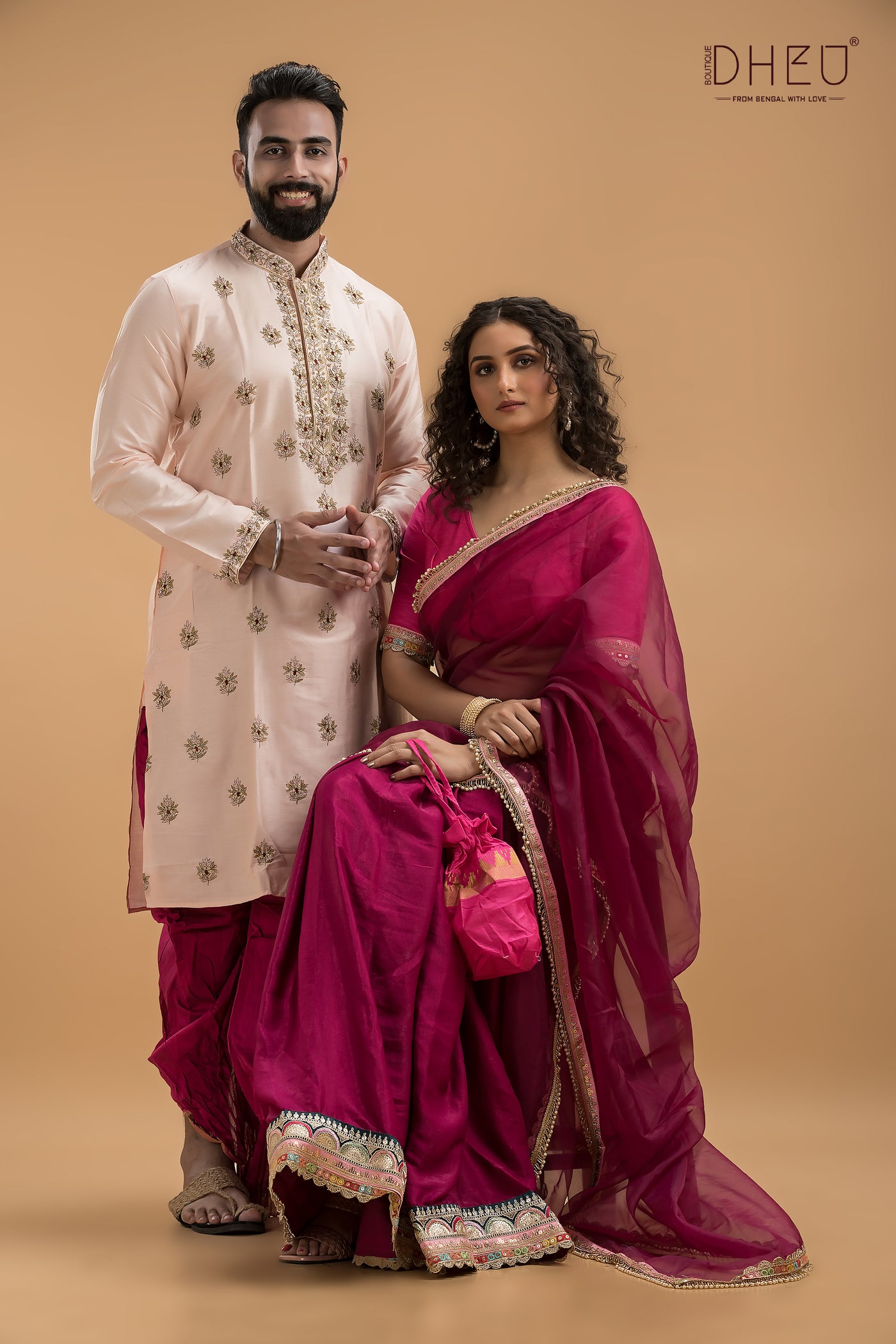 Designer Mekhela & Kurta Couple Set