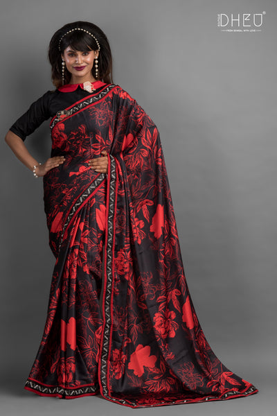 O Haseena Zulfonwali- Dheu Exclusive Printed Satin Saree