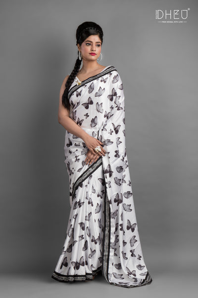 Dheu Exclusive Printed Satin Saree