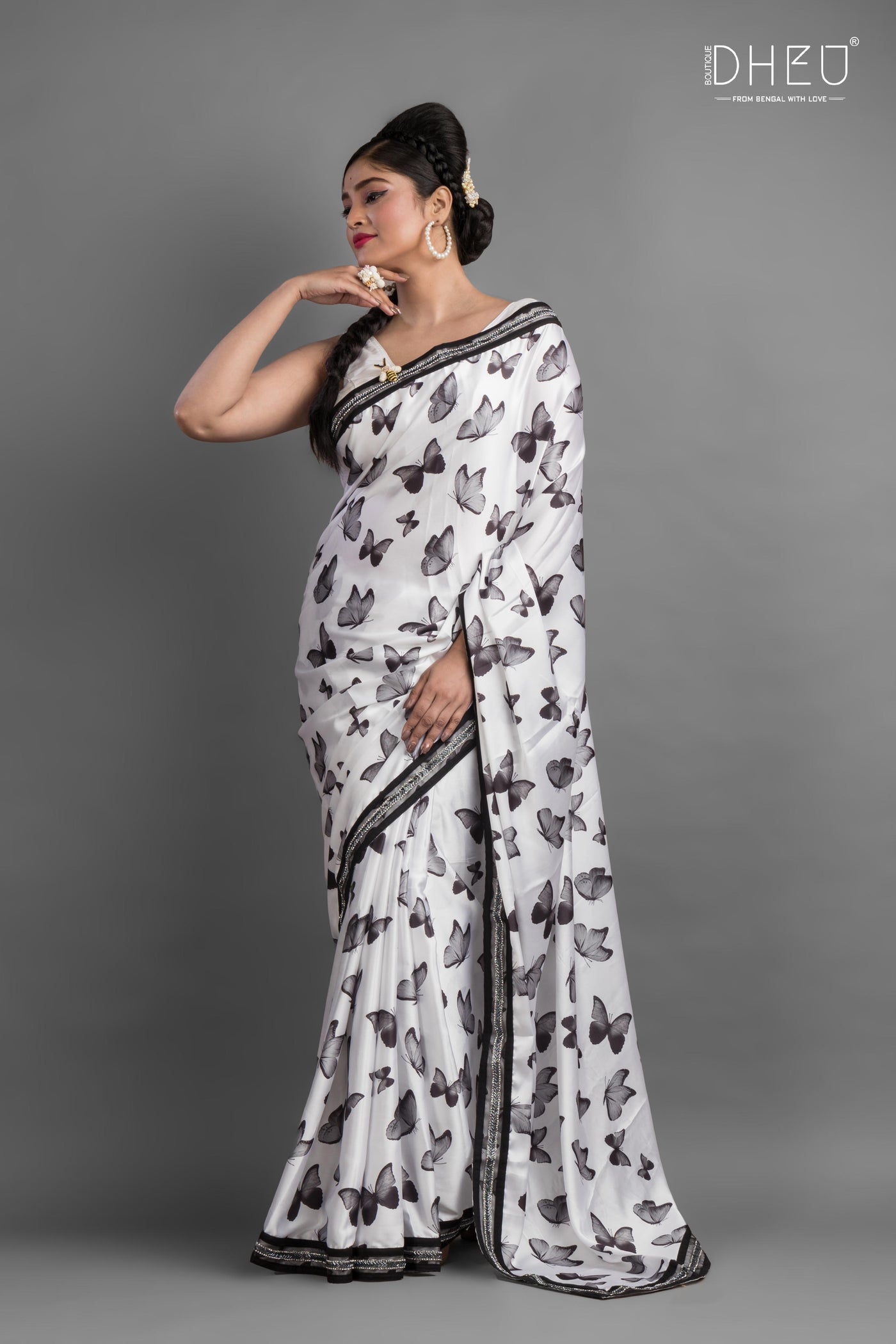 Dheu Exclusive Printed Satin Saree